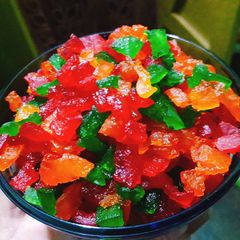 Tuttifrutti from leftover watermelon rinds A picture of Tuttifrutti from leftover watermelon rinds.
