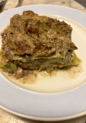 A picture of Savoy Cabbage Lasagna with Spiced Cinnamon Ragu.