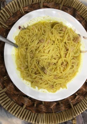 صورة لوصفة اندومي مع معكرونه وتونه 👩🏻‍🍳😬