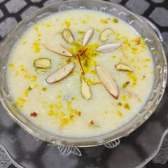 A picture of Kashmiri dessert - Saffron Semolina Firni.