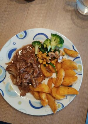Foto resep Beef teriyaki +bayam jamur jagung