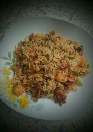 A picture of Chicken coconut fried Rice.