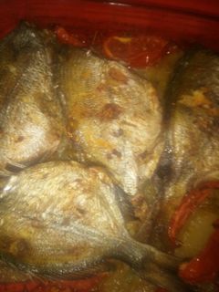 صورة لوصفة سمك مع البطاطا والطماطم في الفرن 🐡🐡🐟🐟🐟