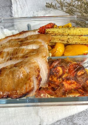 松阪豬佐時蔬便當(氣炸鍋) 的食譜成品照片