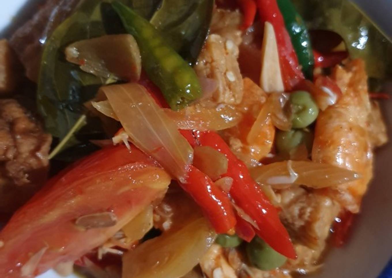 Tauco tumis udang, tahu dan tempe