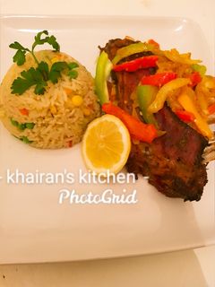 Coconut rice with grilled lamb ainihin hoton girkin