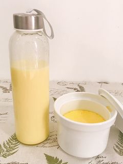 Hình của món Bánh flan + sữa bắp cho bé.