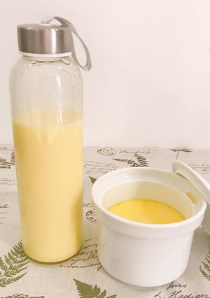 Hình của món Bánh flan + sữa bắp cho bé.