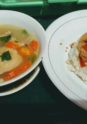 Foto resep Nasi tim ayam dan sayur sop ayam