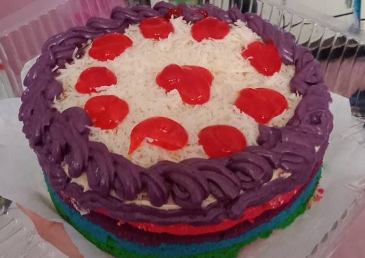 Resep Rainbow cake simple, Enak Banget