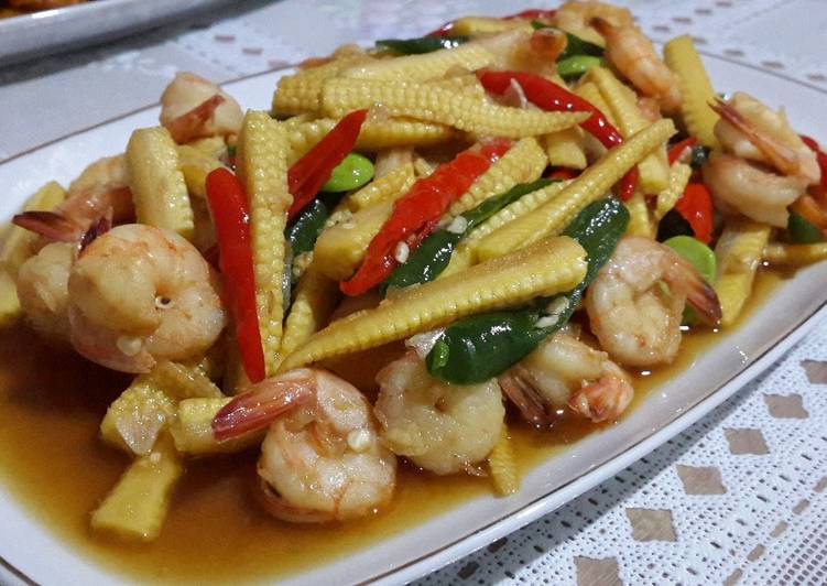 Oseng Jagung Muda campur Udang dan Pete