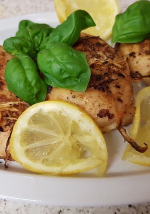 A picture of My Roasted Lemon Basil Chicken.
