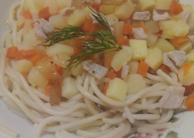 Лагман со спагетти "привет из России"