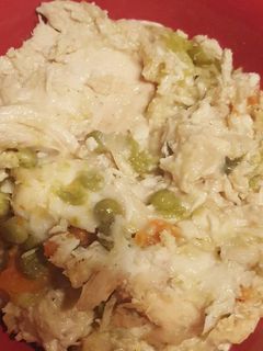 A picture of Crockpot chicken and dumplings.