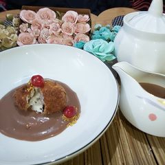 Fried Oreo Ice-cream with hot chocolate sauce A picture of Fried Oreo Ice-cream with hot chocolate sauce.