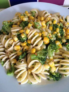 A picture of Vickys Fusilli & Veg with Anchovy Glaze, GF DF EF SF NF.