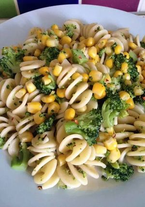 A picture of Vickys Fusilli & Veg with Anchovy Glaze, GF DF EF SF NF.