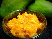 A picture of raw mango pickle spicy