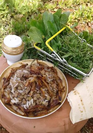 A picture of Mujaddara (Lebanese Rice and Lentils).