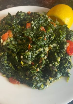 A picture of Spinach rice (aka Greek spanakorizo).