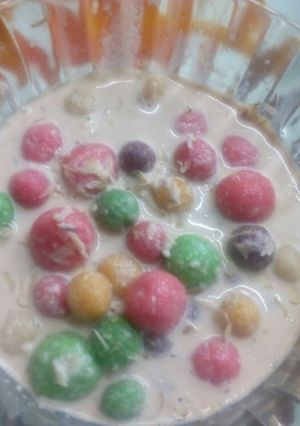 A picture of Colourful creamy drops in dry fruit milk.