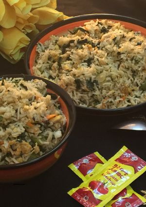 A picture of Manathakkali keerai (sunberry Leaves) Fried Rice.