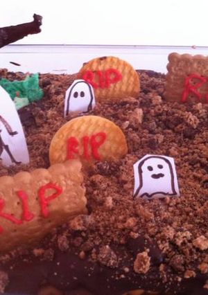 A picture of Cemetery Cookie Tart for Halloween.