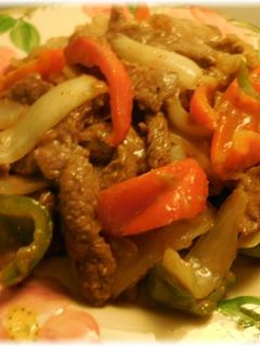 A picture of Beef Strips, Pepper Steak.
