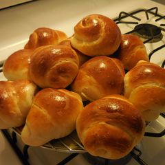 A picture of Almond milk dinner roll bread with homemade sourdough.