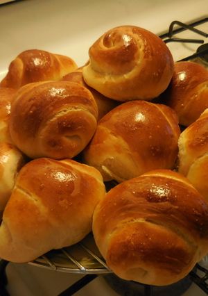 A picture of Almond milk dinner roll bread with homemade sourdough.