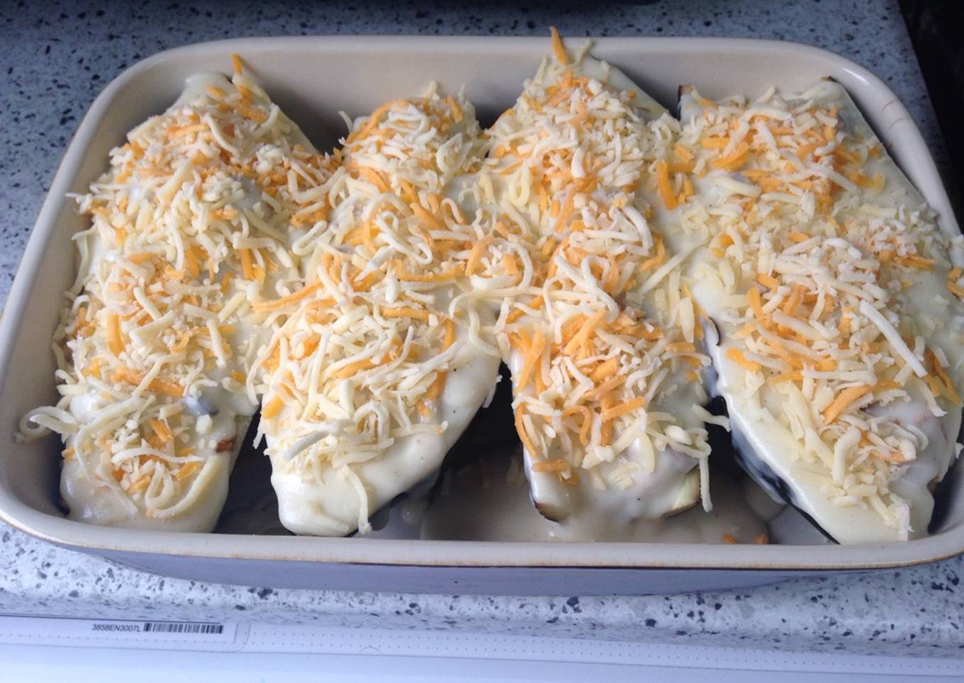 Berenjenas rellenas de pollo y champiñones