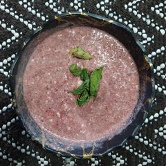 A picture of Beet root Raita with Sabja seeds.