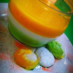 A picture of Tri Colour Coconut cream dessert.