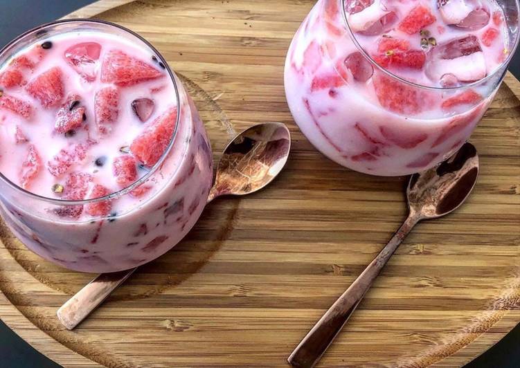 Watermelon ice with milk and grenadine syrup