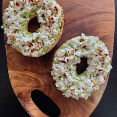 A picture of Avocado bagel breakfast.