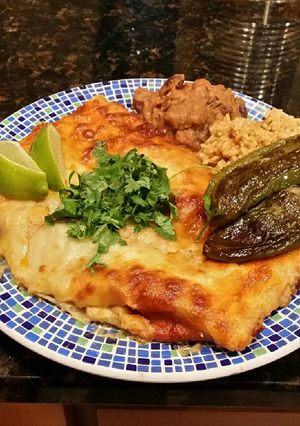 A picture of Brad's crab and shrimp enchiladas.