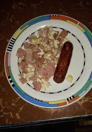 A picture of BeefBrawns,Eggs and pork sausage.