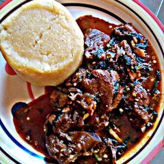 A picture of Ogbono with okra and ugu.
