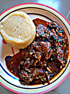 A picture of Ogbono with okra and ugu.