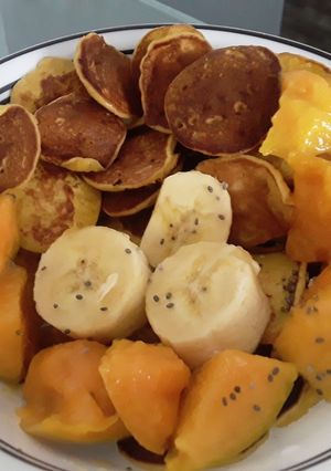 Una foto de Mini pancakes de banano!!! 😜🍌🥞