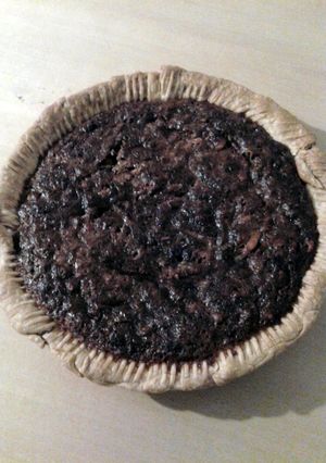 A picture of burbon pecan pie.