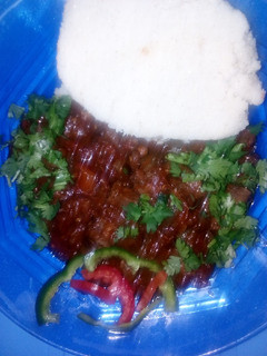 A picture of Stewed liver served with ugali.