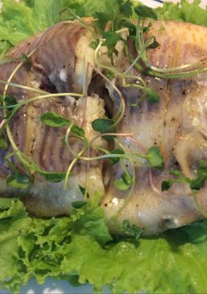 Hình của món Cá điêu hồng hấp muối.
