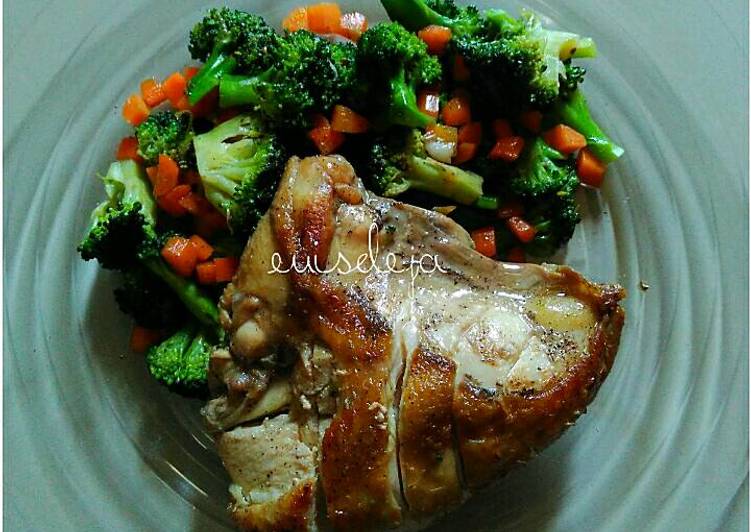 Langkah Mudah untuk Membuat #GMdietDay6 ayam panggang teflon + sayuran 🍗🍗🍗, Lezat
