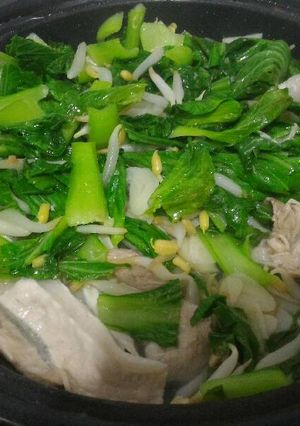 A picture of Garlic pork with vegetables.