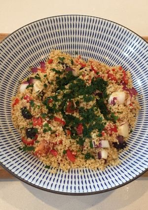 A picture of Store cupboard/fridge couscous salad.