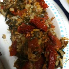 A picture of Spinach, Rice and Tomatoes.