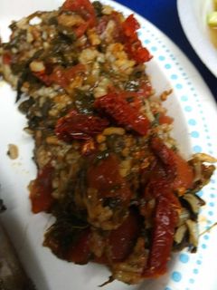 A picture of Spinach, Rice and Tomatoes.