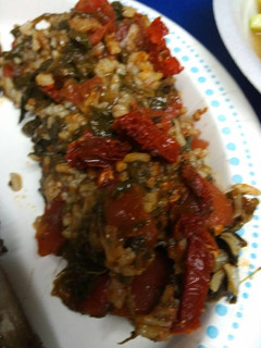 A picture of Spinach, Rice and Tomatoes.