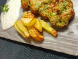 Nuggets de pollo, brócoli, y zanahoria en airyfryer